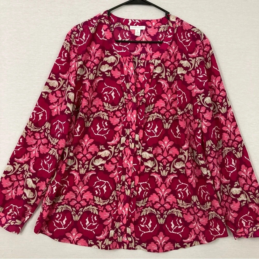 Charter Club Red Pink Long Sleeve Office Career Button Down XL
